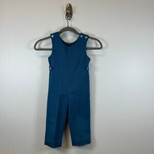 Vintage 80s 90s DONMOOR Teal Blue Button Overalls Size 3T Toddler Kids Corduroy